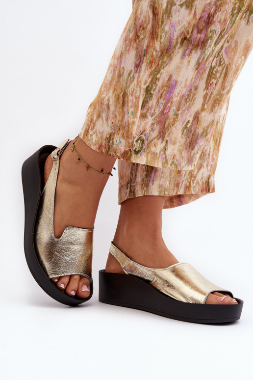 Zazoo 2893 Women's Leather Sandals on Thick Sole Gold Zazoo 2893 Women's Leather Sandals on Thick Sole Gold