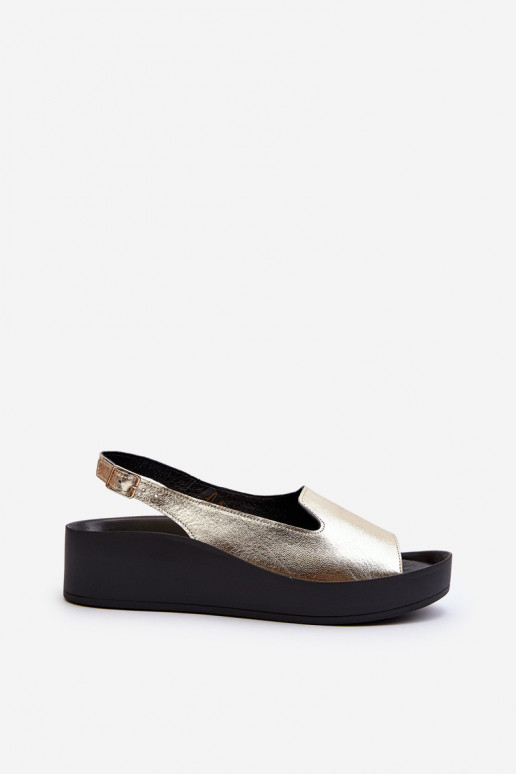 Zazoo 2893 Women's Leather Sandals on Thick Sole Gold Zazoo 2893 Women's Leather Sandals on Thick Sole Gold