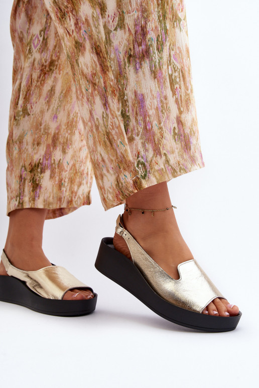 Zazoo 2893 Women's Leather Sandals on Thick Sole Gold Zazoo 2893 Women's Leather Sandals on Thick Sole Gold