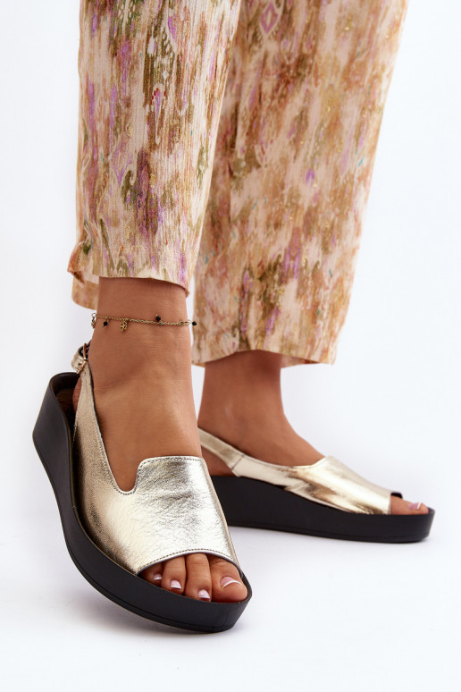 Zazoo 2893 Women's Leather Sandals on Thick Sole Gold Zazoo 2893 Women's Leather Sandals on Thick Sole Gold