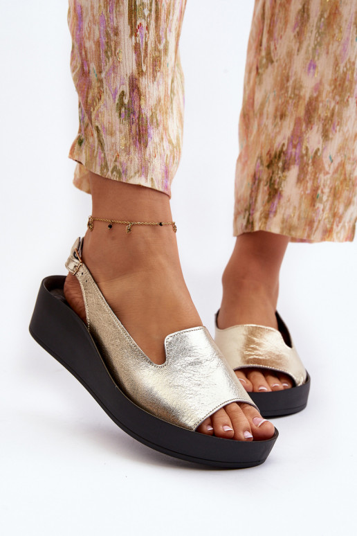 Zazoo 2893 Women's Leather Sandals on Thick Sole Gold Zazoo 2893 Women's Leather Sandals on Thick Sole Gold
