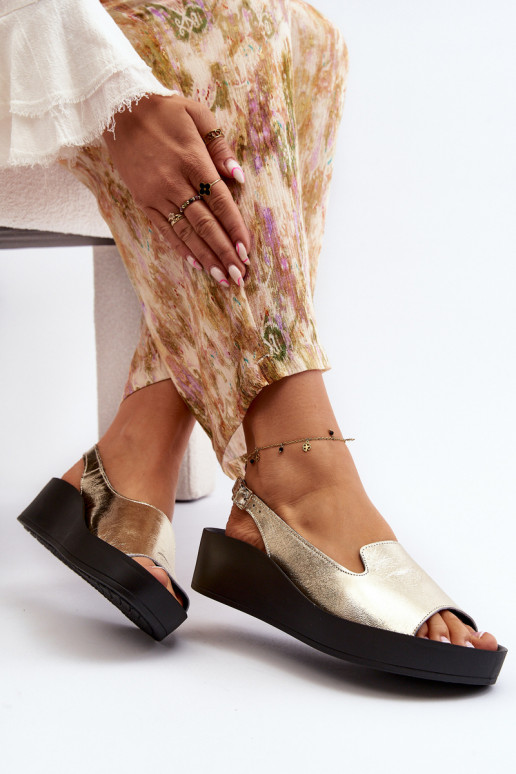 Zazoo 2893 Women's Leather Sandals on Thick Sole Gold Zazoo 2893 Women's Leather Sandals on Thick Sole Gold