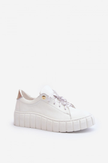 Women's Leather Chunky Sole Shoes Zazoo 2919 White 2