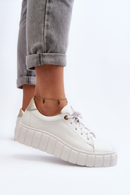 Women's Leather Chunky Sole Shoes Zazoo 2919 White Women's Leather Chunky Sole Shoes Zazoo 2919 White