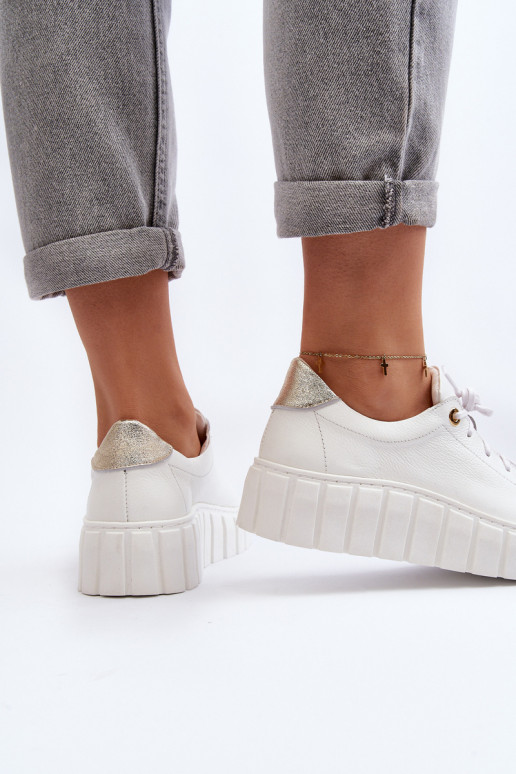 Women's Leather Chunky Sole Shoes Zazoo 2919 White Women's Leather Chunky Sole Shoes Zazoo 2919 White