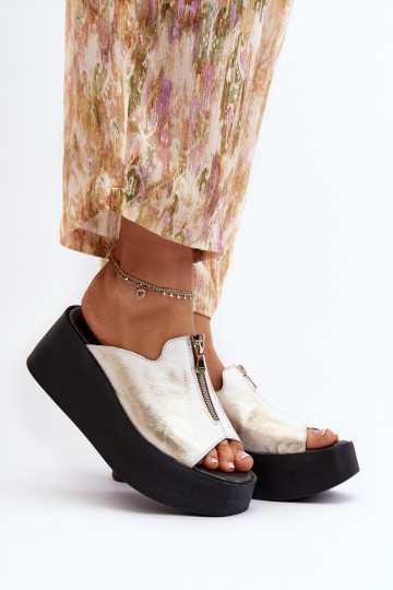 Zazoo 2916 Women's Slippers on Chunky Platform with Zipper Gold 2