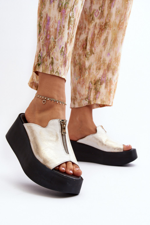 Zazoo 2916 Women's Slippers on Chunky Platform with Zipper Gold Zazoo 2916 Women's Slippers on Chunky Platform with Zipper Gold