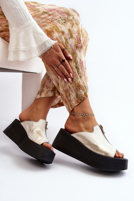 Zazoo 2916 Damskie Klapki Na Masywnej PlatformiewithSuwakiem Złote