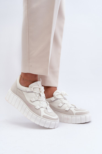 Women's Leather Platform Sports Shoes M01/1 Zazoo Light Beige 2