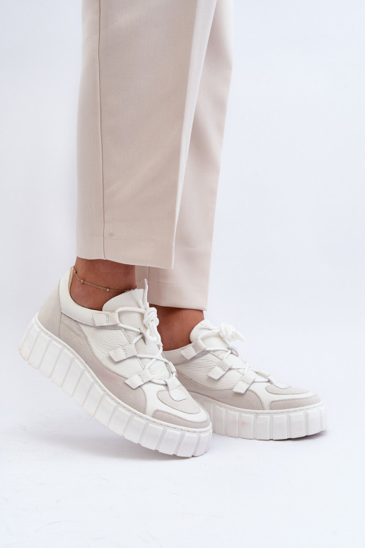 Women's Leather Platform Sports Shoes M01/1 Zazoo Light Beige Women's Leather Platform Sports Shoes M01/1 Zazoo Light Beige