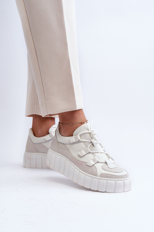 Women's Leather Platform Sports Shoes M01/1 Zazoo Light Beige Women's Leather Platform Sports Shoes M01/1 Zazoo Light Beige