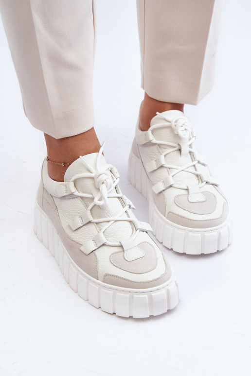 Women's Leather Platform Sports Shoes M01/1 Zazoo Light Beige Women's Leather Platform Sports Shoes M01/1 Zazoo Light Beige