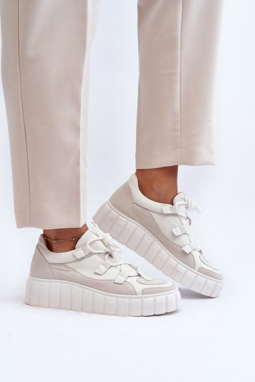 Women's Leather Platform Sports Shoes M01/1 Zazoo Light Beige Women's Leather Platform Sports Shoes M01/1 Zazoo Light Beige