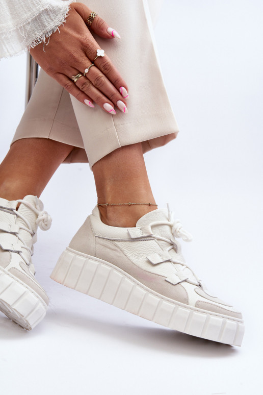 Women's Leather Platform Sports Shoes M01/1 Zazoo Light Beige Women's Leather Platform Sports Shoes M01/1 Zazoo Light Beige