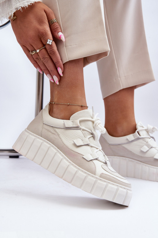 Women's Leather Platform Sports Shoes M01/1 Zazoo Light Beige Women's Leather Platform Sports Shoes M01/1 Zazoo Light Beige