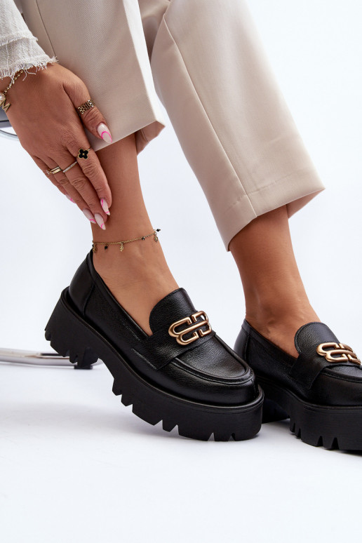 Zazoo 20164 Damskie Loafersy Ze Skóry Naturalnej Czarne