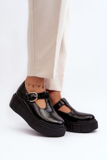 Zazoo 20102 Stylish Patent Leather Loafers on Chunky Platform Black 2