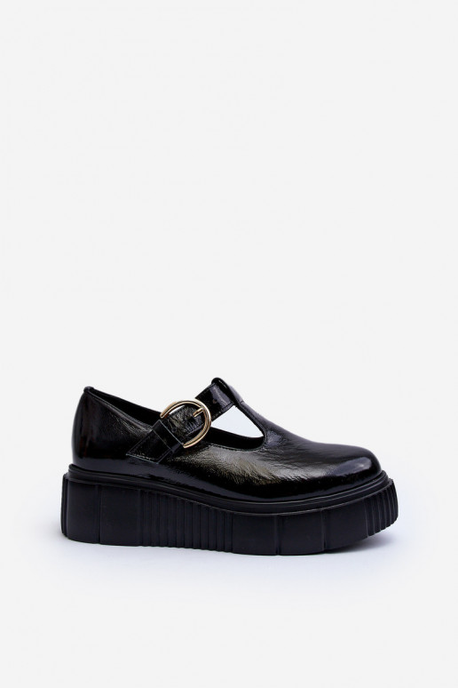 Zazoo 20102 Stylish Patent Leather Loafers on Chunky Platform Black