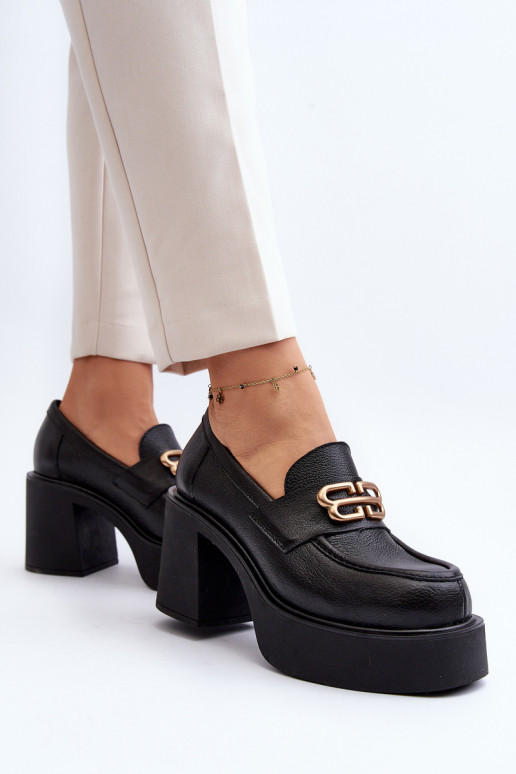 Zazoo 20170 Półbuty Skórzane Damskie Na Słupku Czarne Zazoo 20170 Półbuty Skórzane Damskie Na Słupku Czarne