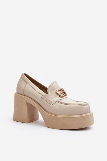 Zazoo 20170 Women's Leather Shoes with Heel Light Beige 2