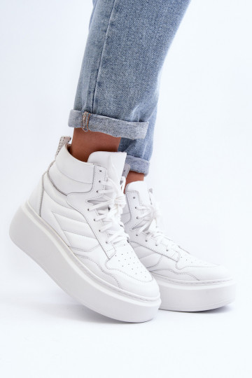 Zazoo 3392/X Women's Leather Platform Sports Shoes White 2