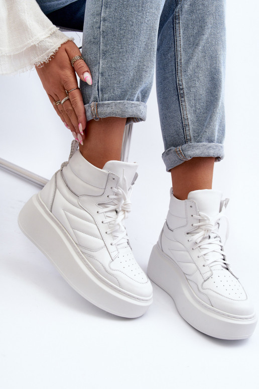 Zazoo 3392/X Women's Leather Platform Sports Shoes White Zazoo 3392/X Women's Leather Platform Sports Shoes White