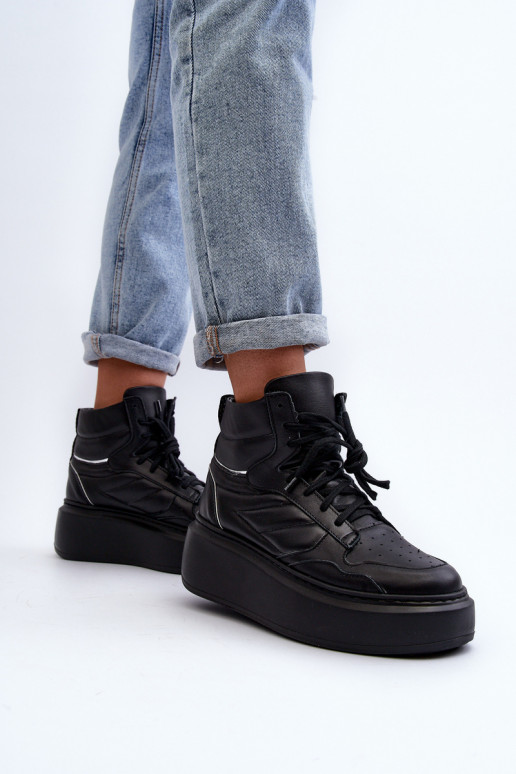 Zazoo 3392/X Women's Leather Platform Sports Shoes Black Zazoo 3392/X Women's Leather Platform Sports Shoes Black