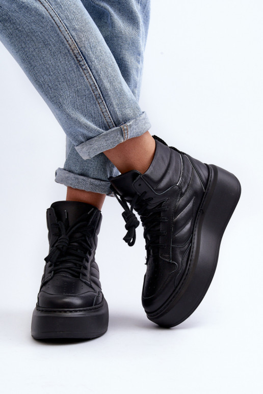 Zazoo 3392/X Women's Leather Platform Sports Shoes Black Zazoo 3392/X Women's Leather Platform Sports Shoes Black