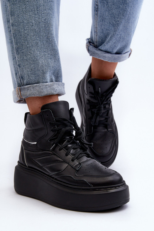 Zazoo 3392/X Women's Leather Platform Sports Shoes Black Zazoo 3392/X Women's Leather Platform Sports Shoes Black