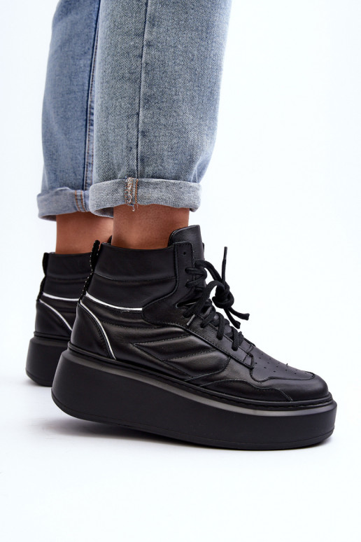 Zazoo 3392/X Women's Leather Platform Sports Shoes Black Zazoo 3392/X Women's Leather Platform Sports Shoes Black