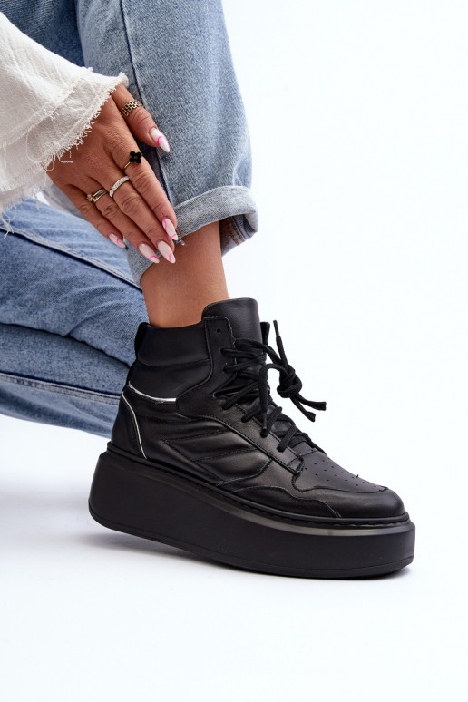 Zazoo 3392/X Women's Leather Platform Sports Shoes Black Zazoo 3392/X Women's Leather Platform Sports Shoes Black