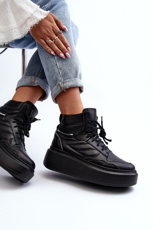 Zazoo 3392/X Women's Leather Platform Sports Shoes Black Zazoo 3392/X Women's Leather Platform Sports Shoes Black