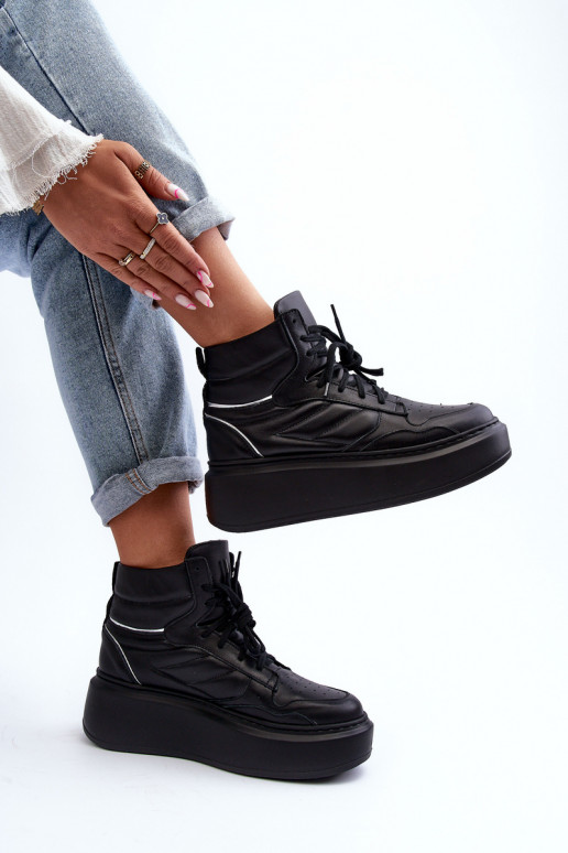 Zazoo 3392/X Women's Leather Platform Sports Shoes Black Zazoo 3392/X Women's Leather Platform Sports Shoes Black