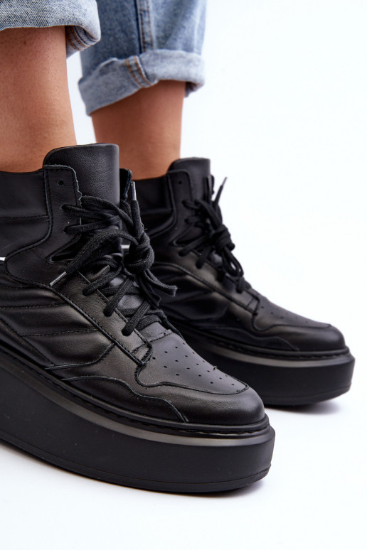 Zazoo 3392/X Women's Leather Platform Sports Shoes Black Zazoo 3392/X Women's Leather Platform Sports Shoes Black