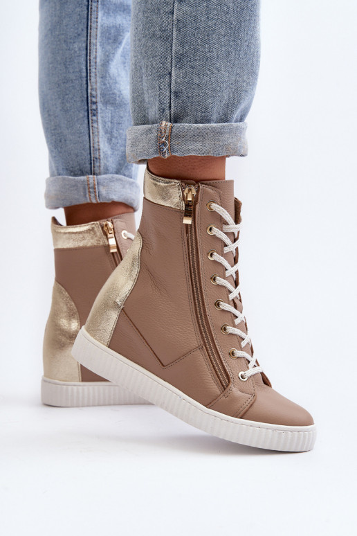 Zazoo 3081 Women's Leather Wedge Sneakers Beige Zazoo 3081 Women's Leather Wedge Sneakers Beige