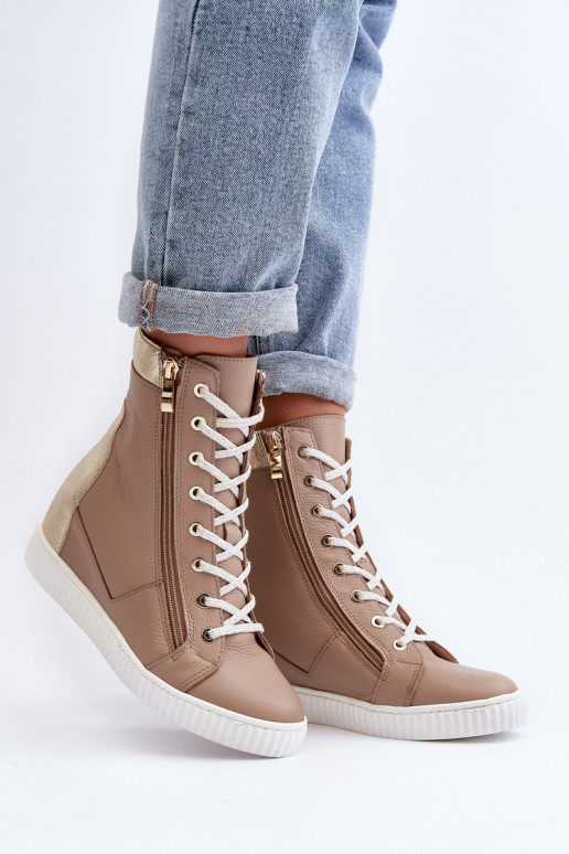 Zazoo 3081 Women's Leather Wedge Sneakers Beige Zazoo 3081 Women's Leather Wedge Sneakers Beige