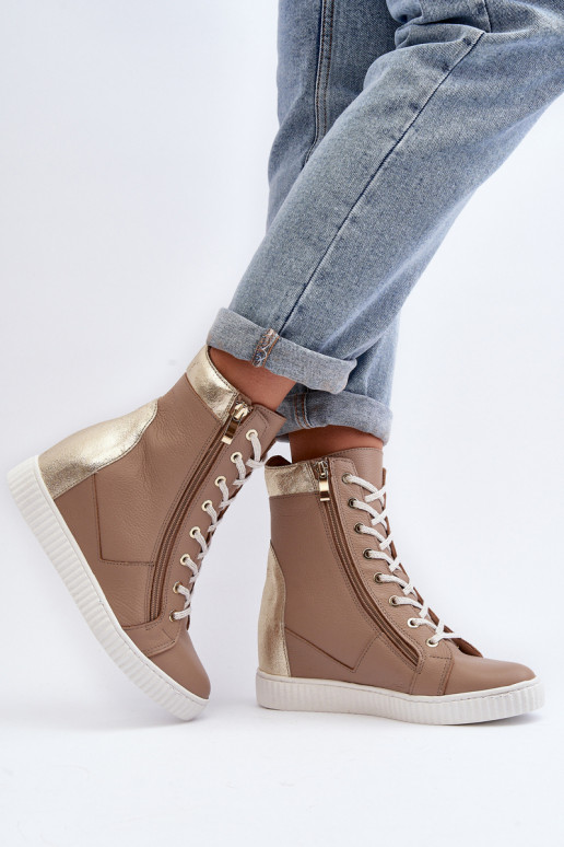 Zazoo 3081 Women's Leather Wedge Sneakers Beige Zazoo 3081 Women's Leather Wedge Sneakers Beige