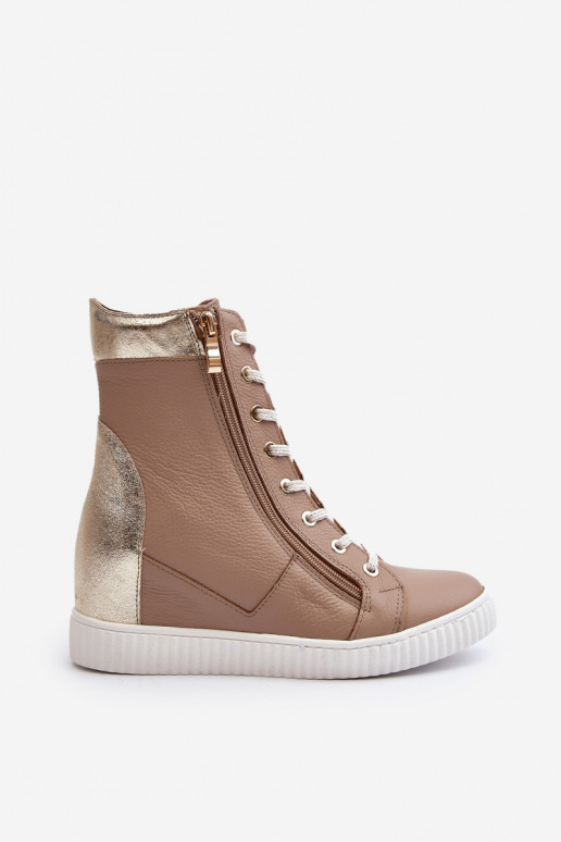 Zazoo 3081 Women's Leather Wedge Sneakers Beige Zazoo 3081 Women's Leather Wedge Sneakers Beige