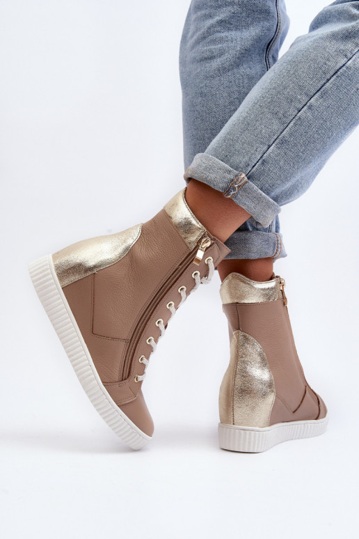 Zazoo 3081 Women's Leather Wedge Sneakers Beige Zazoo 3081 Women's Leather Wedge Sneakers Beige