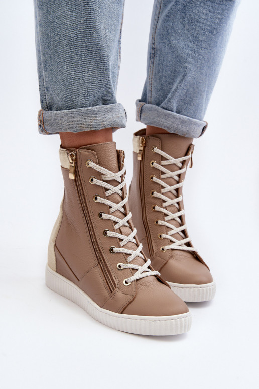Zazoo 3081 Women's Leather Wedge Sneakers Beige Zazoo 3081 Women's Leather Wedge Sneakers Beige