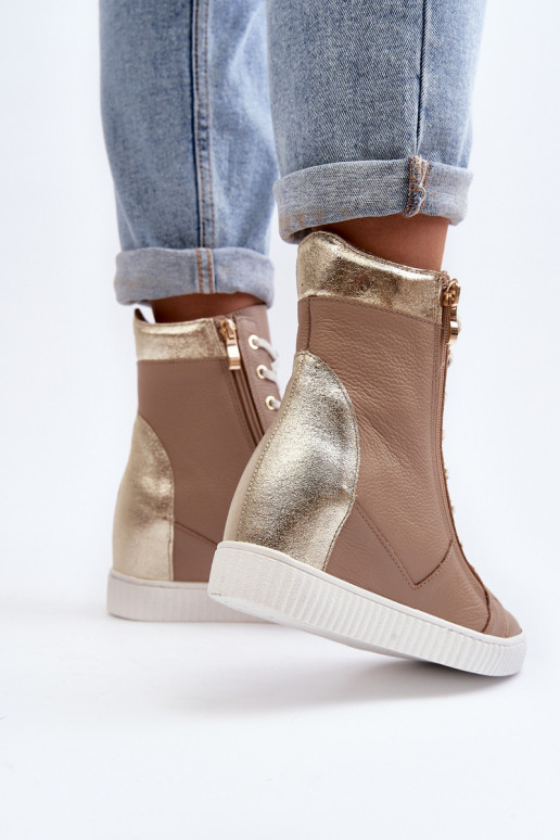 Zazoo 3081 Women's Leather Wedge Sneakers Beige Zazoo 3081 Women's Leather Wedge Sneakers Beige