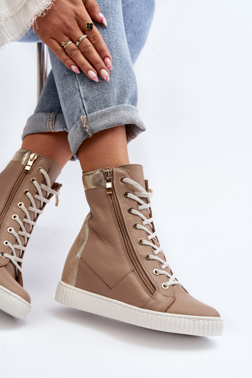 Zazoo 3081 Women's Leather Wedge Sneakers Beige Zazoo 3081 Women's Leather Wedge Sneakers Beige