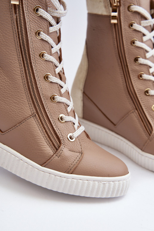 Zazoo 3081 Women's Leather Wedge Sneakers Beige Zazoo 3081 Women's Leather Wedge Sneakers Beige