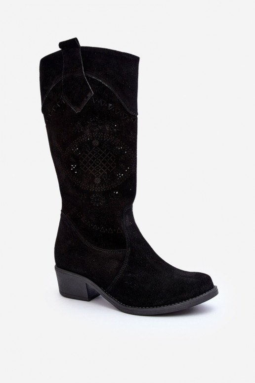 Zazoo 4043 Suede Low Heel Cutout Boots Black Zazoo 4043 Suede Low Heel Cutout Boots Black