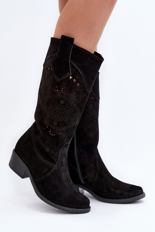 Zazoo 4043 Suede Low Heel Cutout Boots Black Zazoo 4043 Suede Low Heel Cutout Boots Black