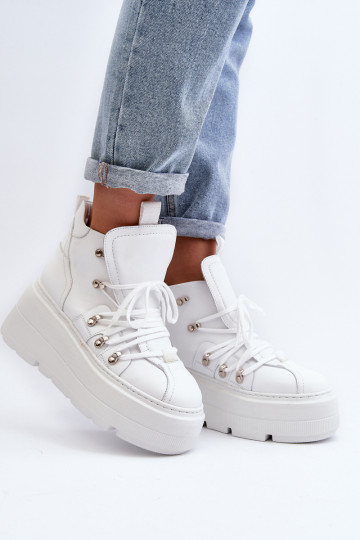 Zazoo 3416 Skórzane Damskie Buty Sportowe Białe 2