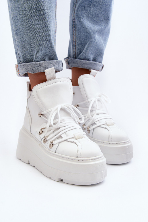 Zazoo 3416 Skórzane Damskie Buty Sportowe Białe