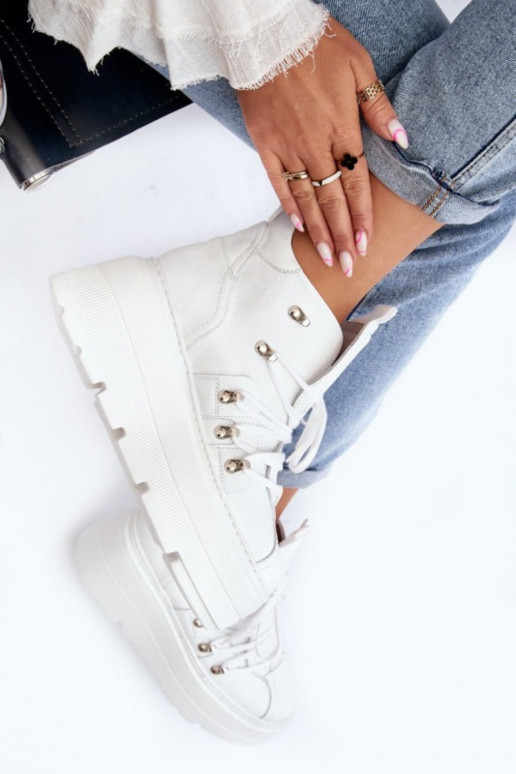 Zazoo 3416 Skórzane Damskie Buty Sportowe Białe