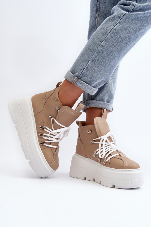 Zazoo 3416 Leather Women's Sports Shoes Beige Zazoo 3416 Leather Women's Sports Shoes Beige