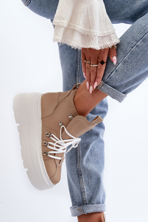 Zazoo 3416 Leather Women's Sports Shoes Beige Zazoo 3416 Leather Women's Sports Shoes Beige